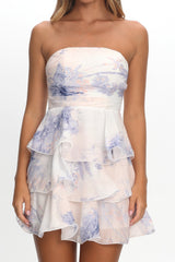 Giavana Strapless Layered Mini Dress Floral Blue