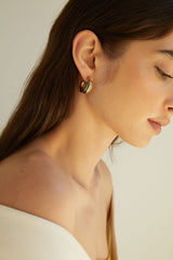 DOUBLE LAYERED HOOP STONE EARRING