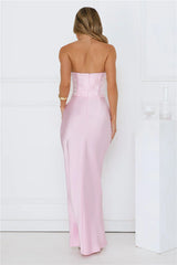 Dressed To Dazzle Strapless Satin Maxi Dress Pink