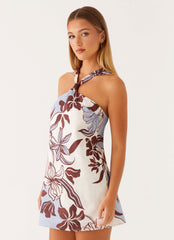 Keira Linen Micro Mini Dress - Bluewood Blossom