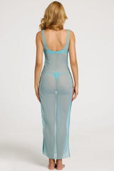 Pearl-Detail Cut-Out Maxi Dress in Turquoise