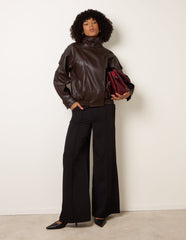 High Collar Faux Leather Jacket