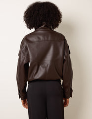High Collar Faux Leather Jacket