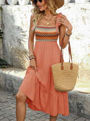 Joyful Retro Embroidered Midi Dress - orange