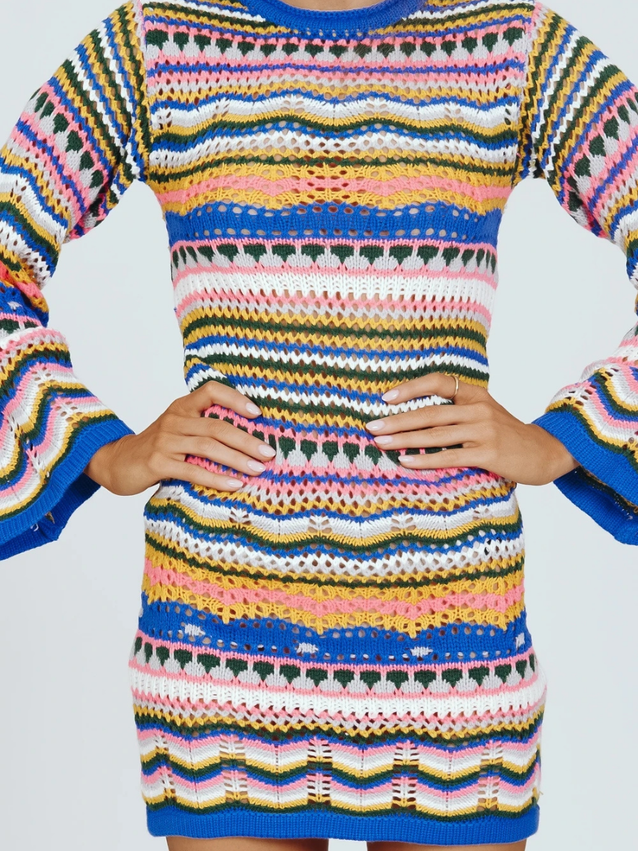 Smaibulun Doll | Zig Zag Crochet Knit Dress - Blue