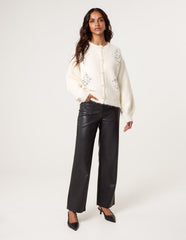 Diamante Sequin Brochure Button Front Cardigan