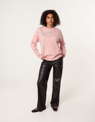 Diamante And Pearl Bow Knit Jumper