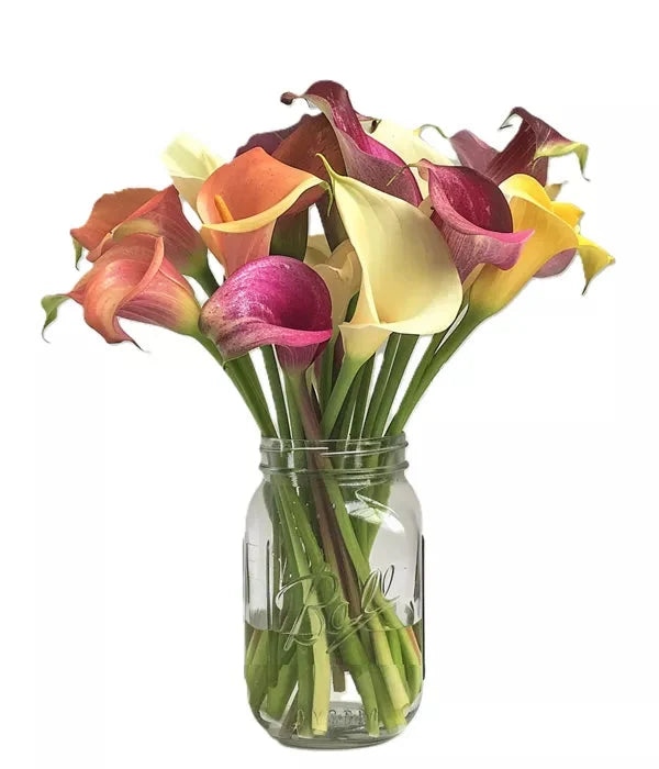 Assorted Calla Lilies In Mason Jar bloomexusa