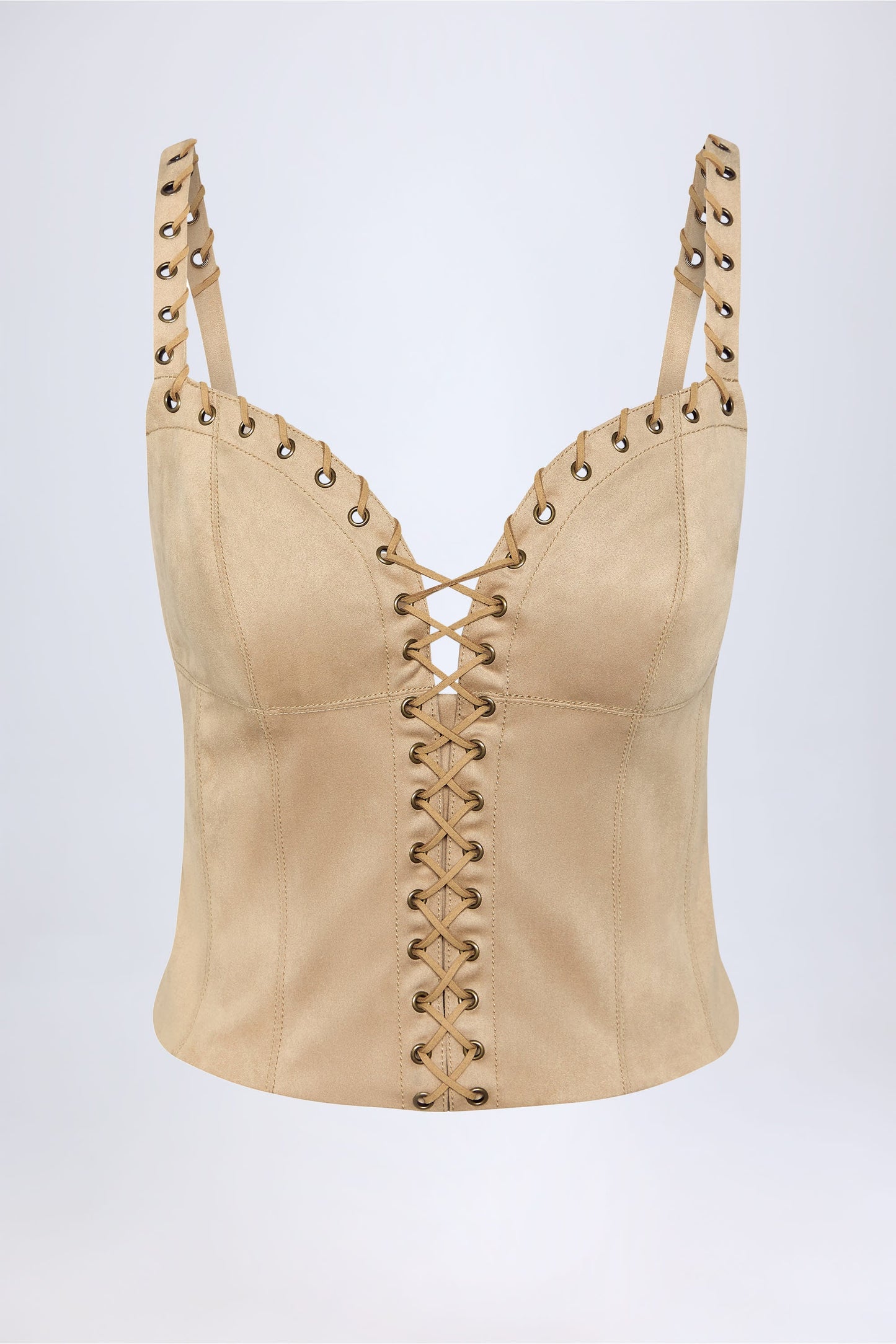 Lace-Up Top in Tan
