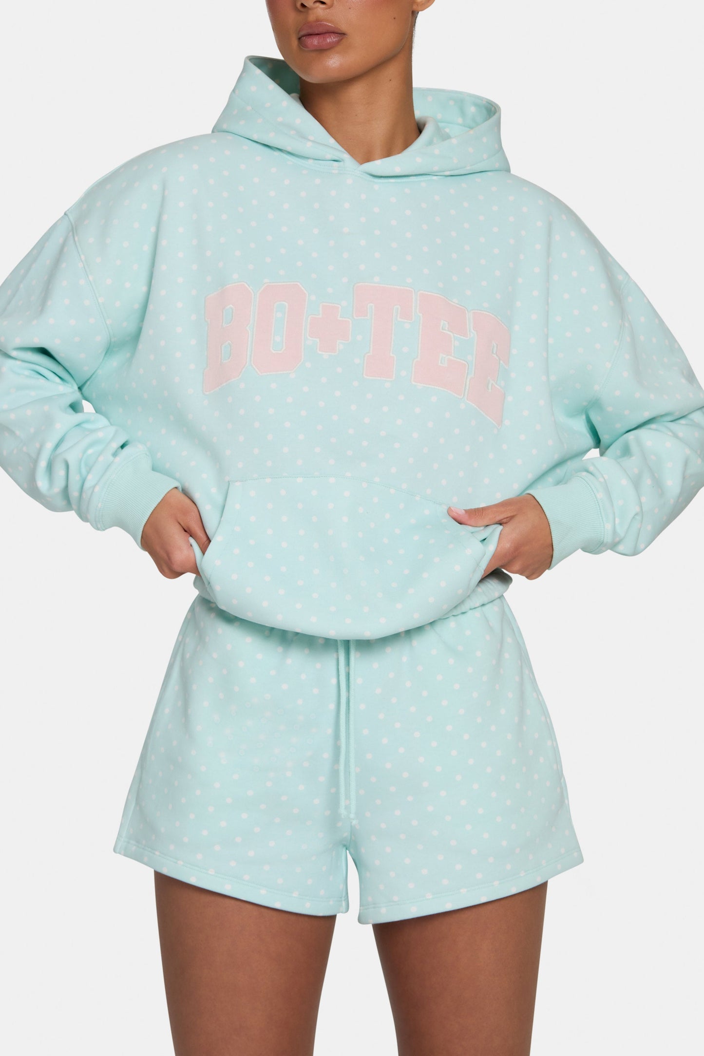 Oversized Applique Hoodie  in Peppermint Polka Dot