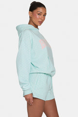 Oversized Applique Hoodie  in Peppermint Polka Dot