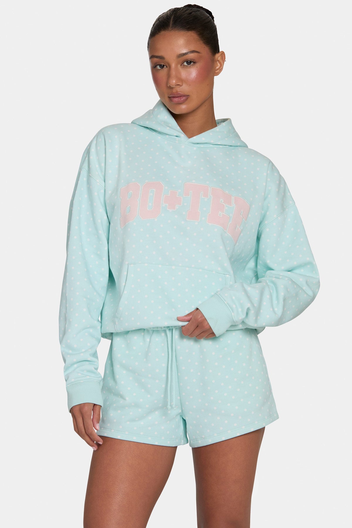 Oversized Applique Hoodie  in Peppermint Polka Dot