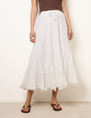 Panelled Overlocked Frill Maxi Skirt