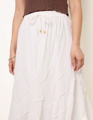 Panelled Overlocked Frill Maxi Skirt