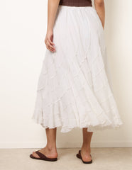 Panelled Overlocked Frill Maxi Skirt