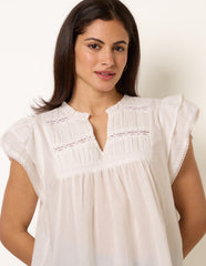 Cotton Embroidery Detail Ruffle Sleeve Top
