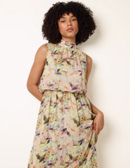 Watercolour Printed Sleeveless Midi Dress