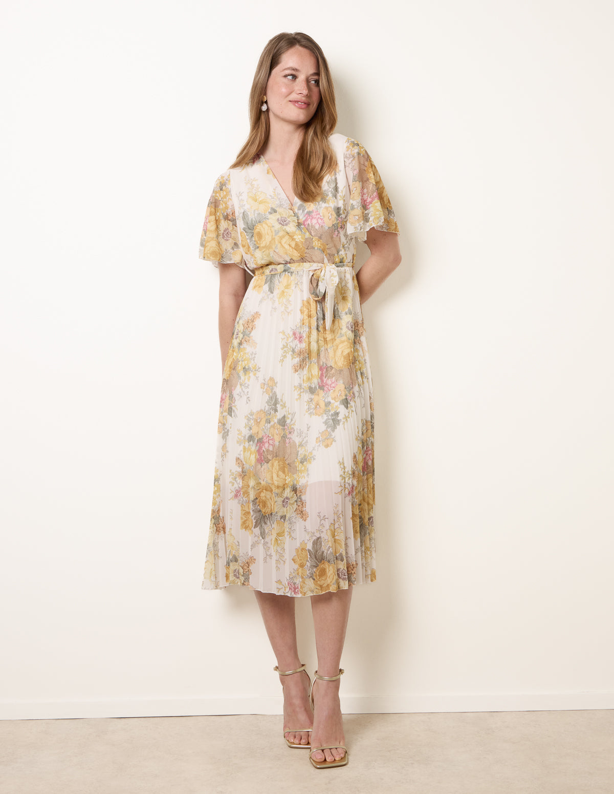 Crossover Pleated Print Dress