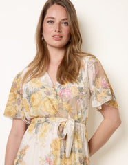 Crossover Pleated Print Dress