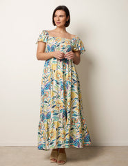 Frill Sleeveless Tropical Floral Print Dress