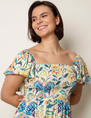 Frill Sleeveless Tropical Floral Print Dress