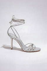 Lace-Up Heeled Sandal in Silver