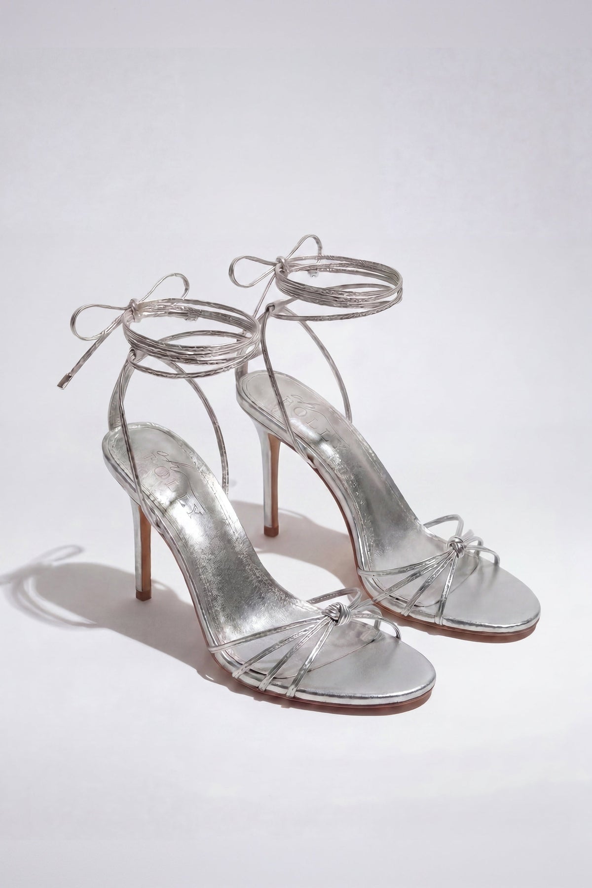 Lace-Up Heeled Sandal in Silver