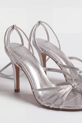 Lace-Up Heeled Sandal in Silver