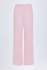 Pointelle Mid-Rise Straight-Leg Trousers in Baby Pink