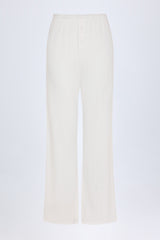 Pointelle Mid-Rise Straight-Leg Trousers in White