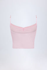 Pointelle Ruched Camisole Crop Top in Baby Pink