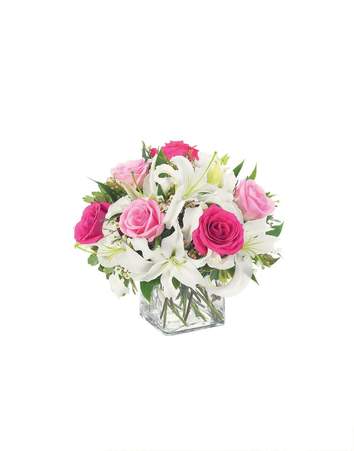 Lovely Lily & Pink Rose Cube bloomexusa