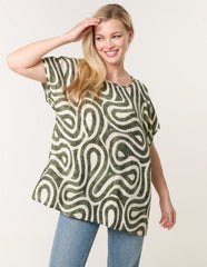 Round Neck Top With Abstract Print