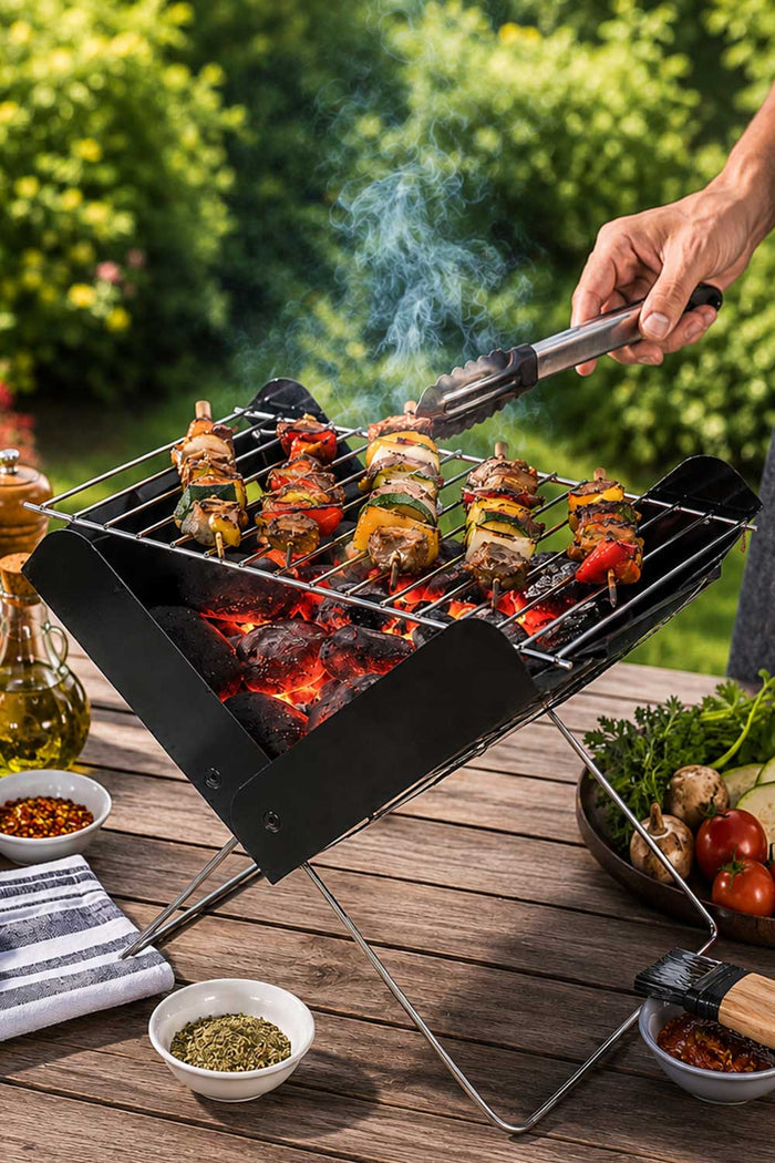 Mini Folding Tabletop Charcoal BBQ – Portable Compact Grill 🇬🇧