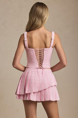 Layered Pleated Low-Rise Mini Skirt in Soft Pink