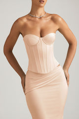 Satin Lace-Up Corset Top in Beige Gold