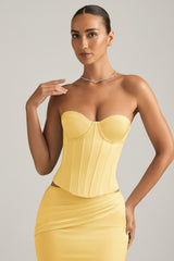Satin Lace-Up Corset Top in Pastel Yellow