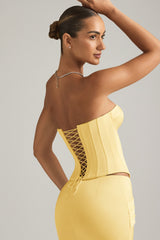 Satin Lace-Up Corset Top in Pastel Yellow