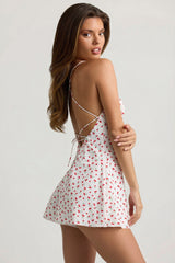 Ruched Backless Playsuit in Cherry Print