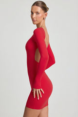 Open-Back Bodycon Mini Dress in Cherry Red