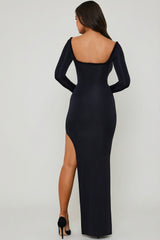 Ruffle-Trim Cut-Out Maxi Dress in Black