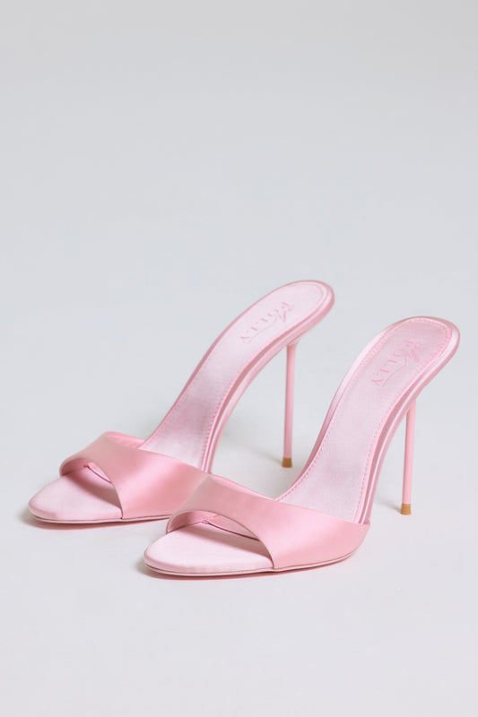 Heeled Mule Sandal in Soft Pink