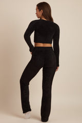 Fluffy Knit Wide-Leg Trousers in Black