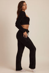 Fluffy Knit Wide-Leg Trousers in Black