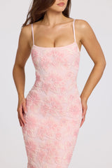 Embellished Square-Neck Maxi Dress in Soft Pink Ombre
