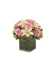 Pink Rose & Lily Cube Bouquet bloomexusa