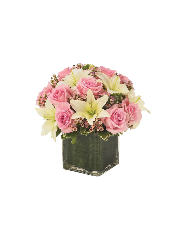 Pink Rose & Lily Cube Bouquet bloomexusa