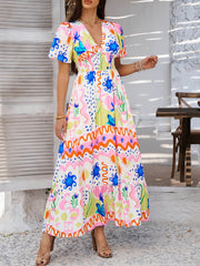 Tropical Drift Abstract Floral Maxi Dress - pink