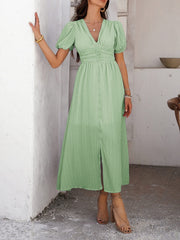 Coriene Short Puff Sleeve Maxi Dress - sage