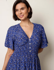 Ditsy Floral Button Front Raglan Trim Dress